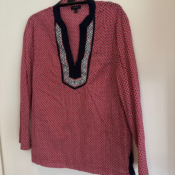 Talbots Tops - Talbots Red and Navy Geometric Patterned Tunic Top - Size XS